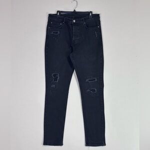 Ksubi Black Distressed Jeans Cross Detail Slim Fit Designer Denim 36